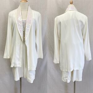 Vintage 90s JR Nites crepe evening/formal sequin‎ romper/blazer set small-medium